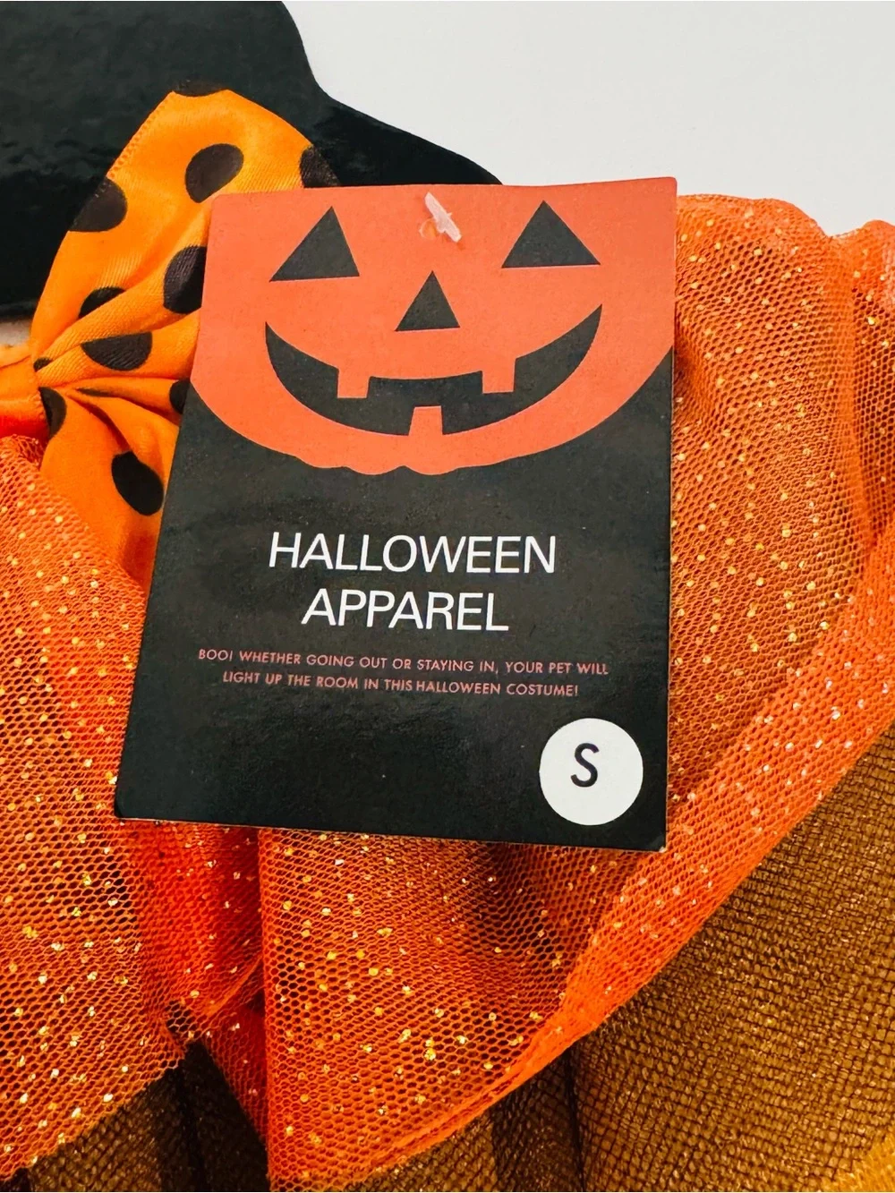 Dog Halloween Orange Pumpkin Costume with Tulle Skirt and Bow